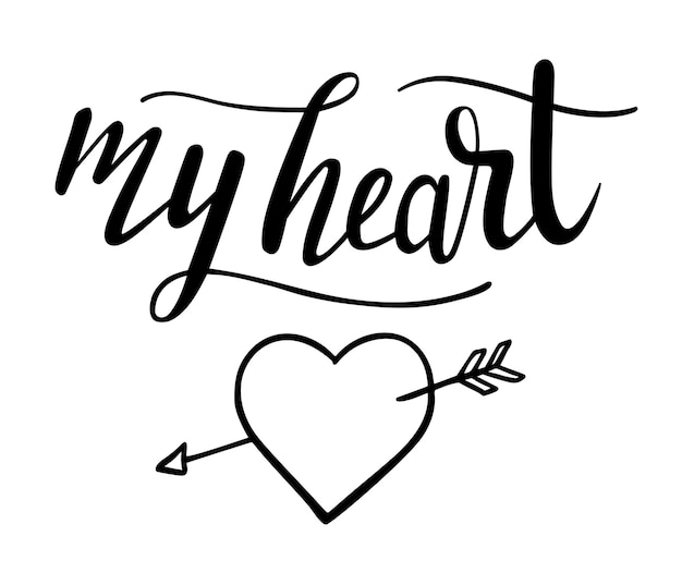 Premium Vector | My heart hand lettering vector