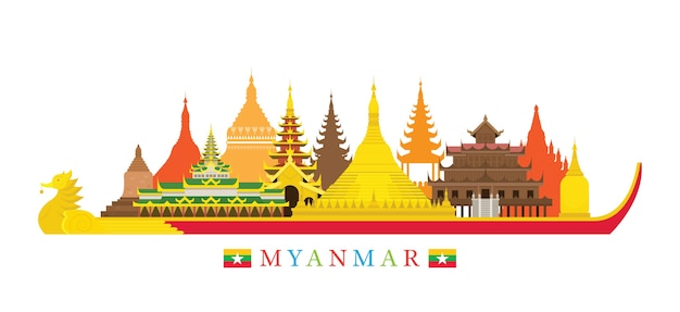 Premium Vector | Myanmar Skyline Landmarks