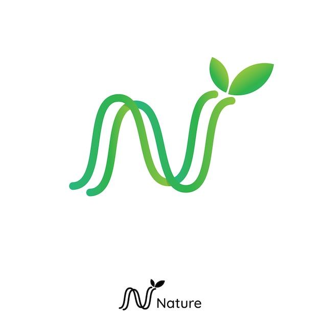 プレミアムベクター N文字のロゴ 初期のラインの性質の葉のロゴ 緑の製品アイコンのロゴコンセプト