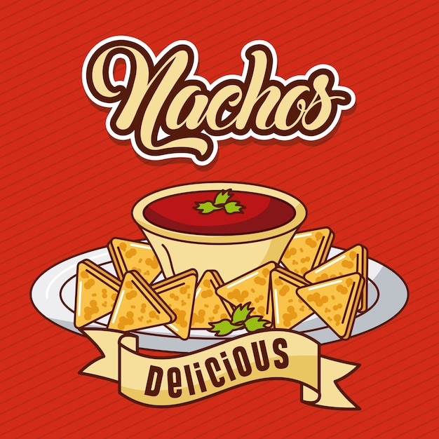 ナチョスの美味しい食べ物メキシコのポスターのバナー プレミアムベクター