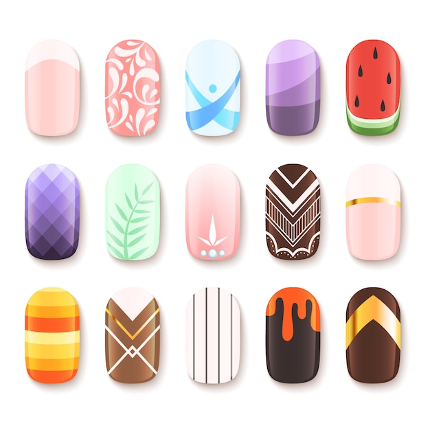 Download Nail designs set. colored template of finger art design ...