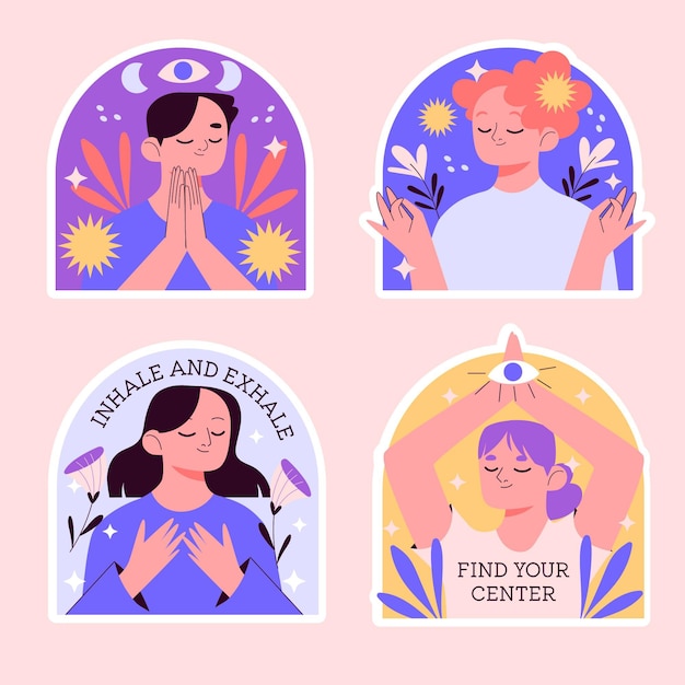 Premium Vector | Naive meditation stickers collection