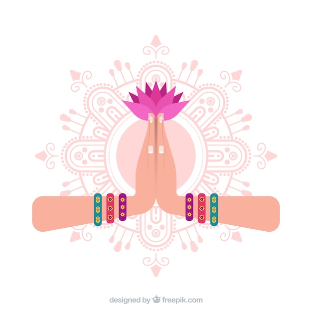 Namaste gesture with mandal and flower Vector | Free Download