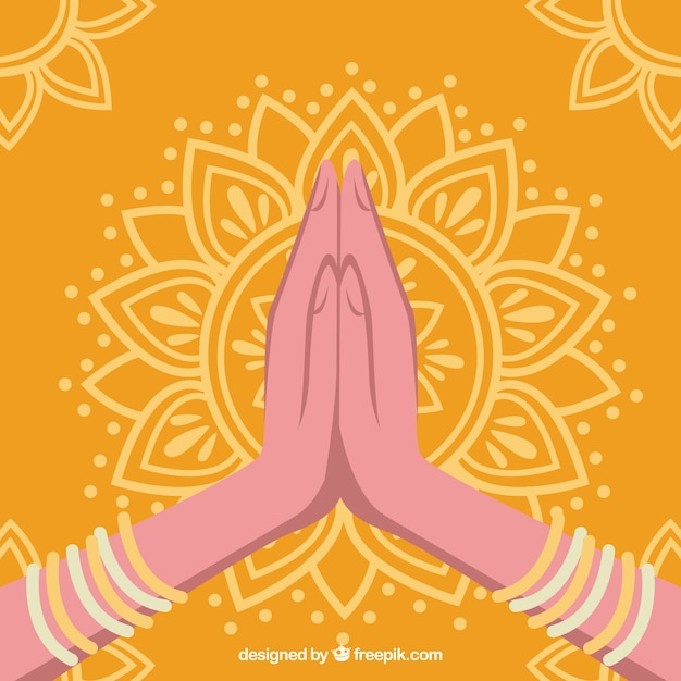 Free Vector | Namaste gesture with original mandala
