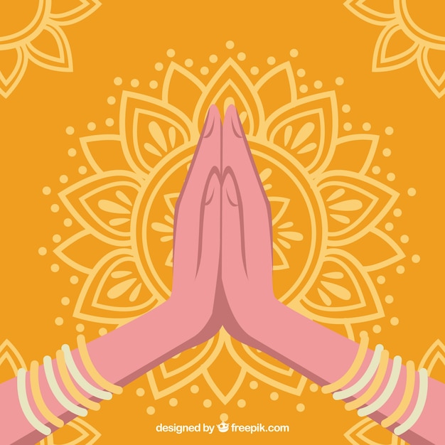 Free Vector Namaste Gesture With Original Mandala