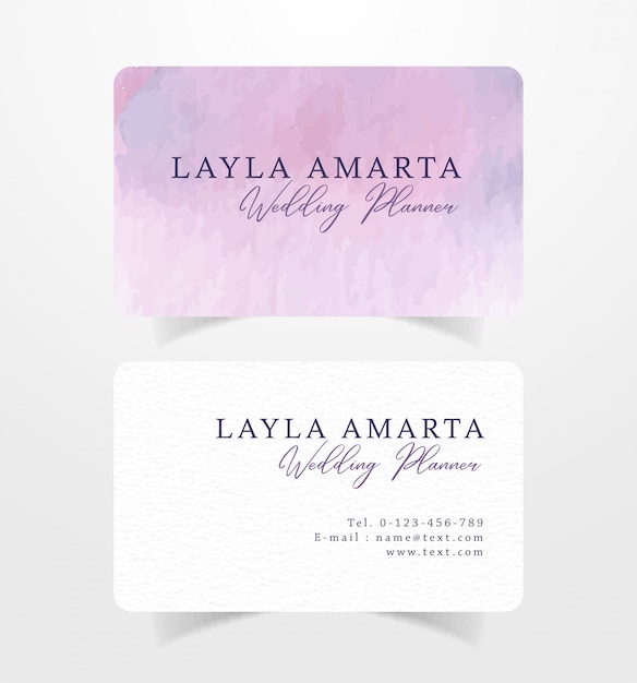 Name card business card with purple brush watercolor  Premium Vector