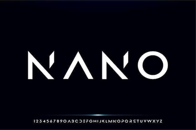 Nano, an abstract futuristic alphabet font with technology theme. modern minimalist typography desig