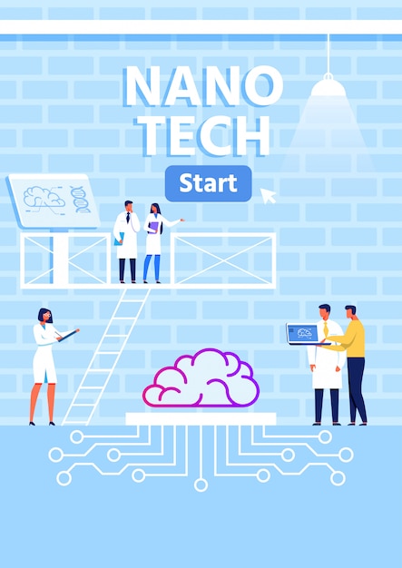 Nano tech research lab metaphor vertical banner Premium Vector