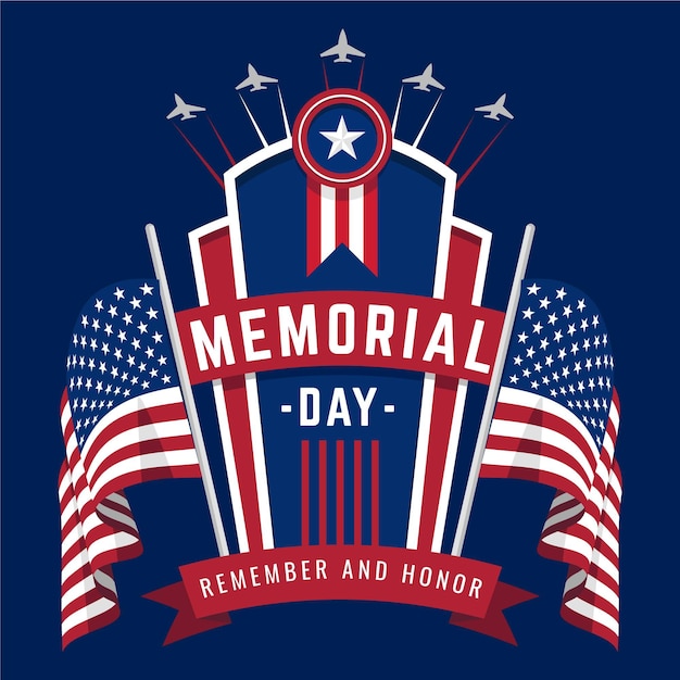 National american memorial day with flags | Free Vector