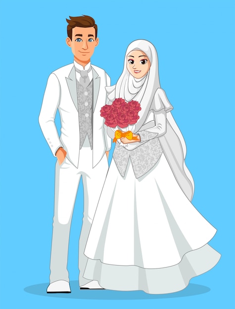 Premium Vector National muslim  brides in white and 