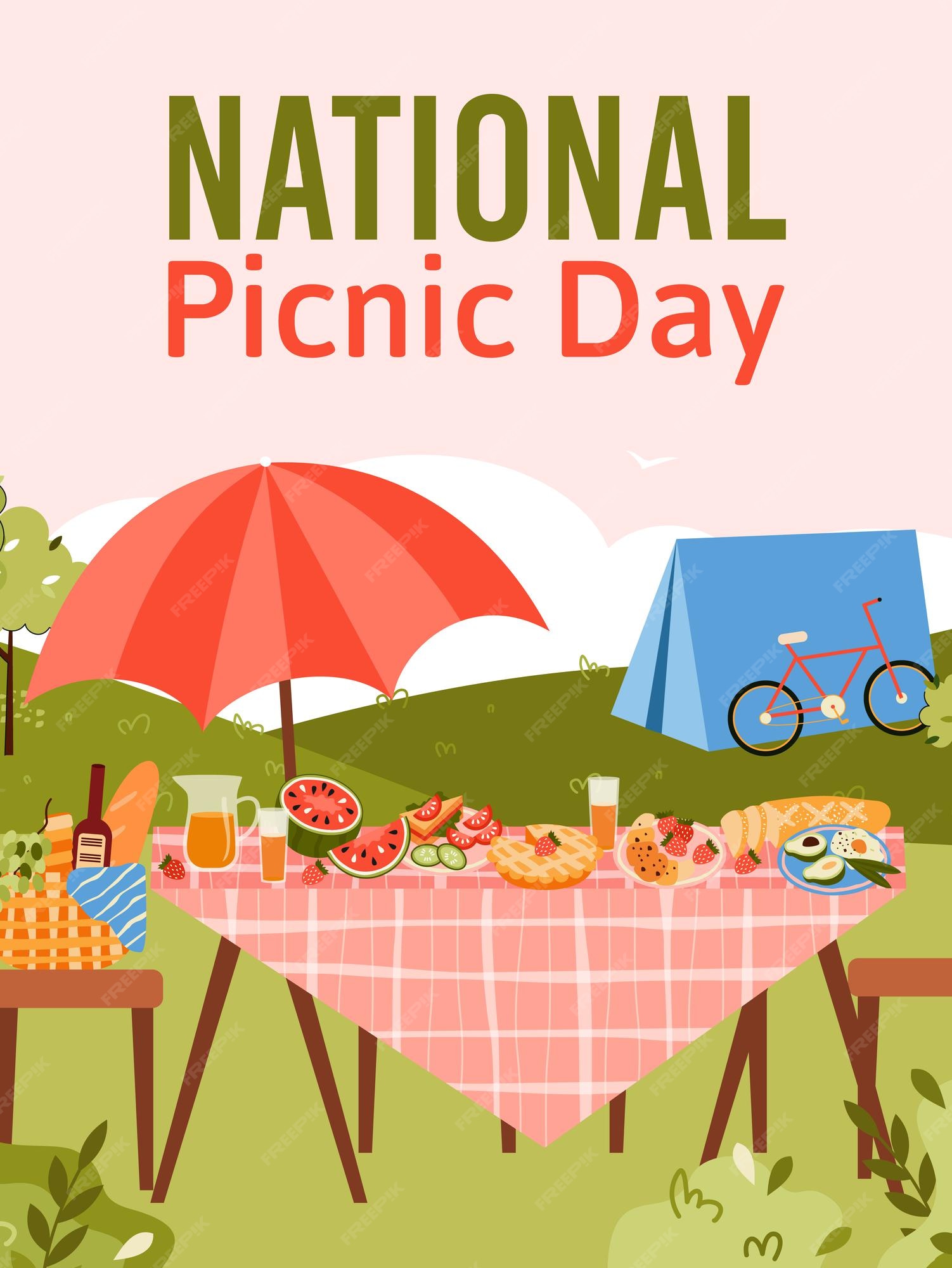 Premium Vector National picnic day poster with garden furniture