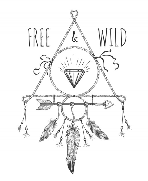 Native american boho dream catcher with text Premium Vector