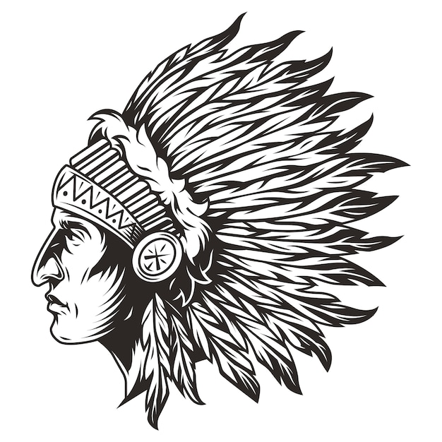 Download Native american indian chief head illustration | Free Vector