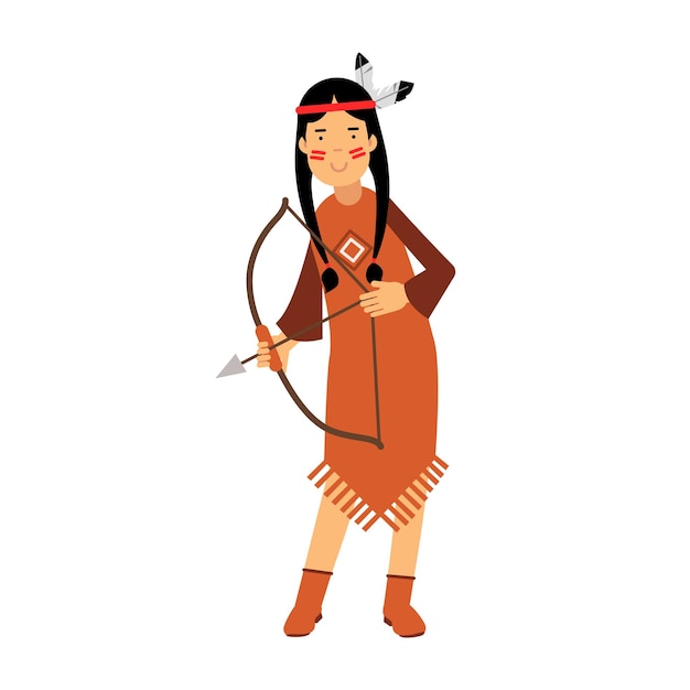 Premium Vector | Native american indian girl in traditional costume ...