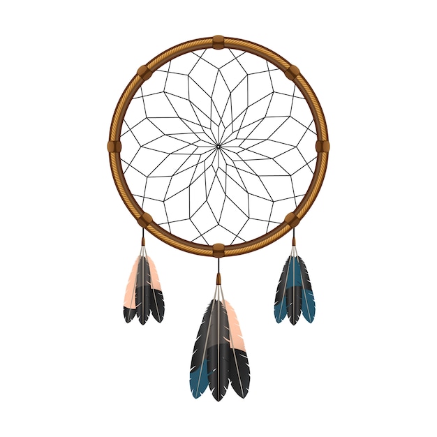 Native american indian magical dream catcher with sacred feathers to filter thoughts icon Free Vector