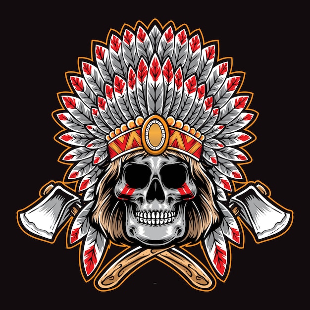 Native american skull with axe | Premium Vector
