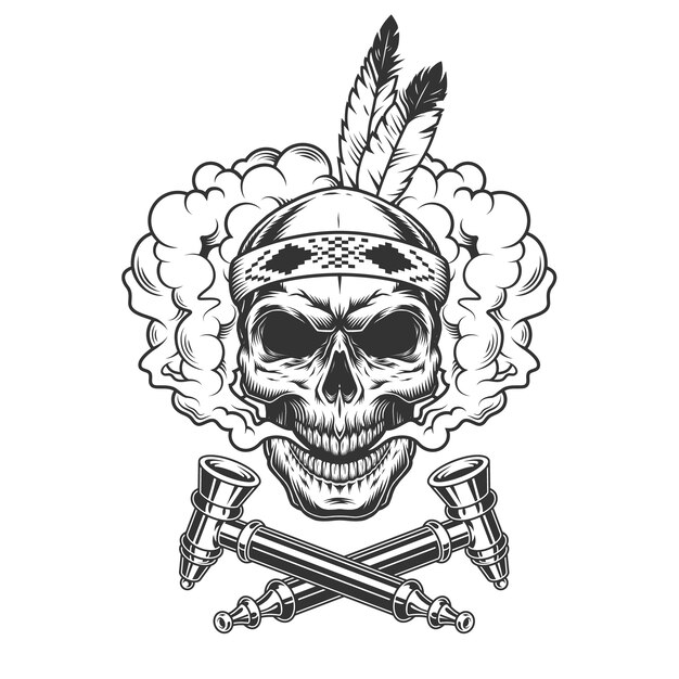 Free Vector Native Indian Warrior Skull With Feathers