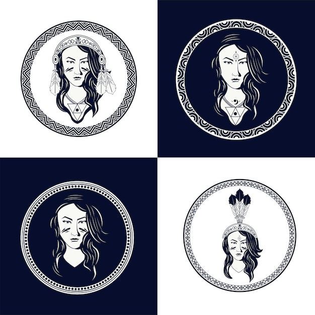 Premium Vector Natives American Women Illustrations Set