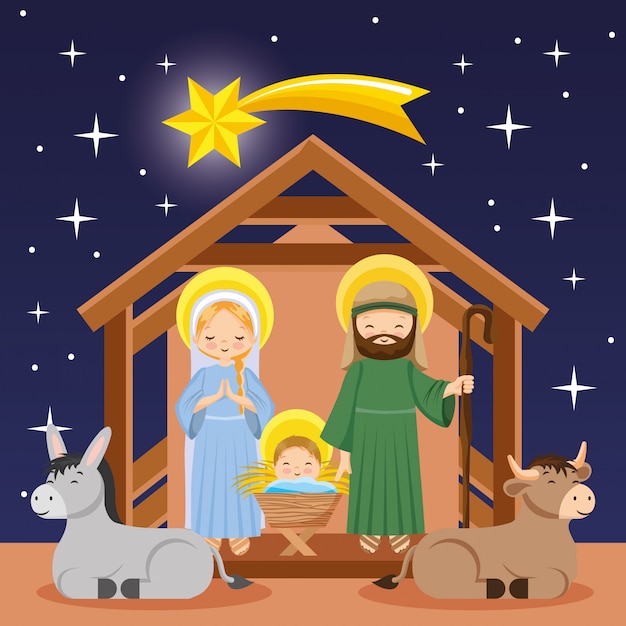Premium Vector | Nativity scene cartoon in the night