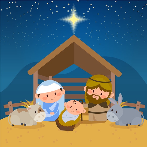 Nativity scene illustration in flat design Vector | Free Download