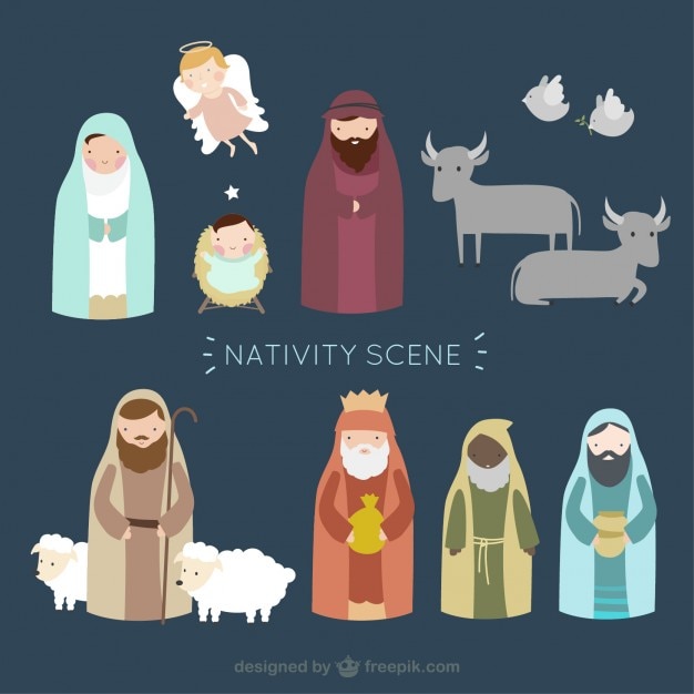 Free Vector Nativity Scene In Lovely Style