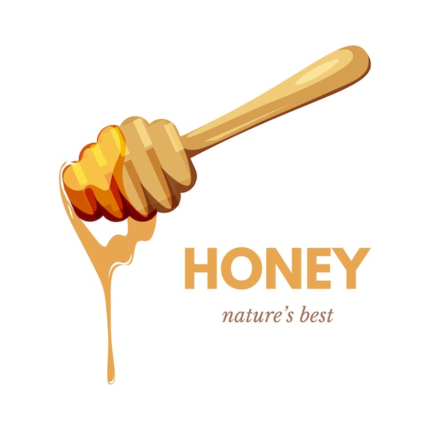 Download Premium Vector Natural Honey Banner Template Nectar On Wooden Spoon Dripper Cartoon Illustration Homemade Bio Product Poster Layout With Text Tasty Organic Dessert Delicious Food