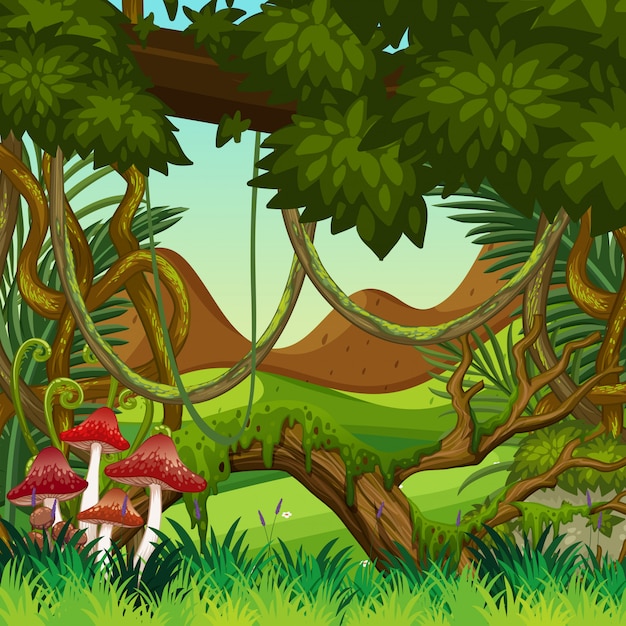 Natural jungle background scene Vector | Premium Download