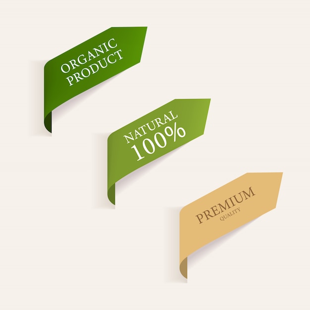 Natural label and organic green banner. Premium Vector