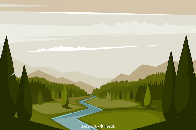 Free Vector Natural Landscape Background Flat Design