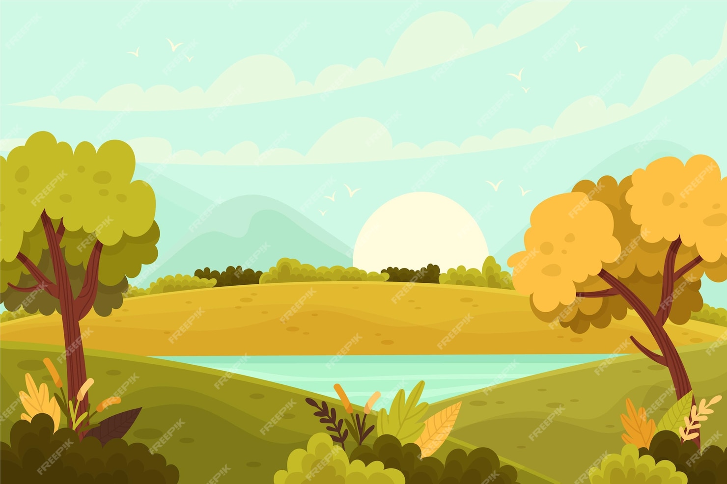 Premium Vector | Natural landscape - background for video conferencing