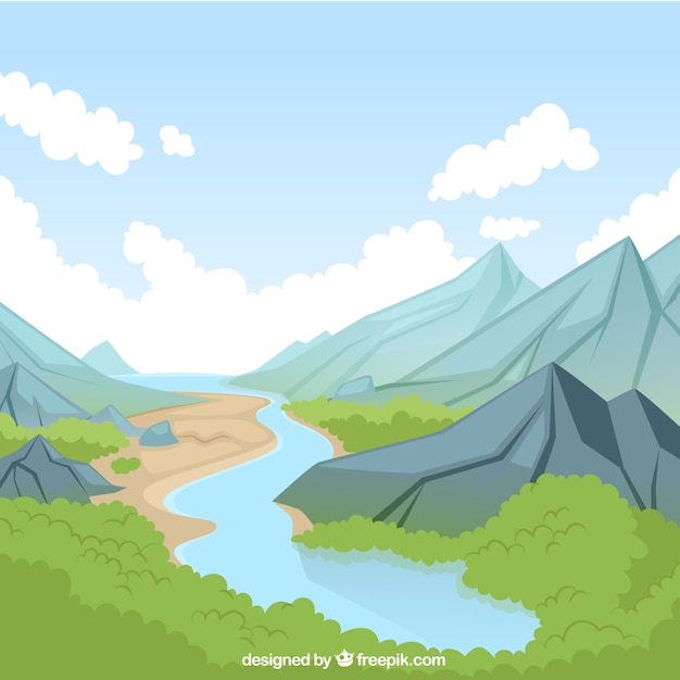 Natural landscape with river Vector | Free Download