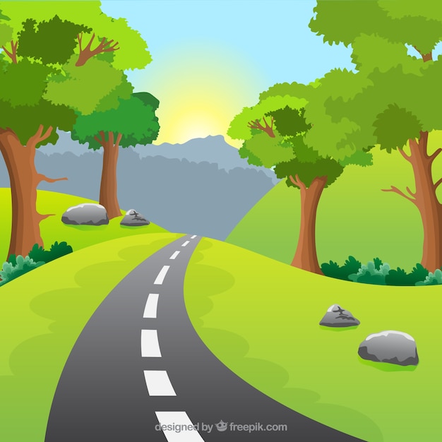 Natural landscape with a road Vector | Premium Download