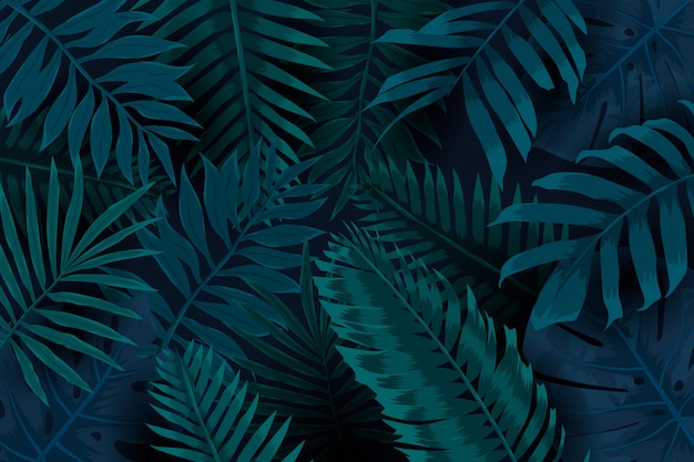 Natural leaves dark tropical background Vector | Free Download