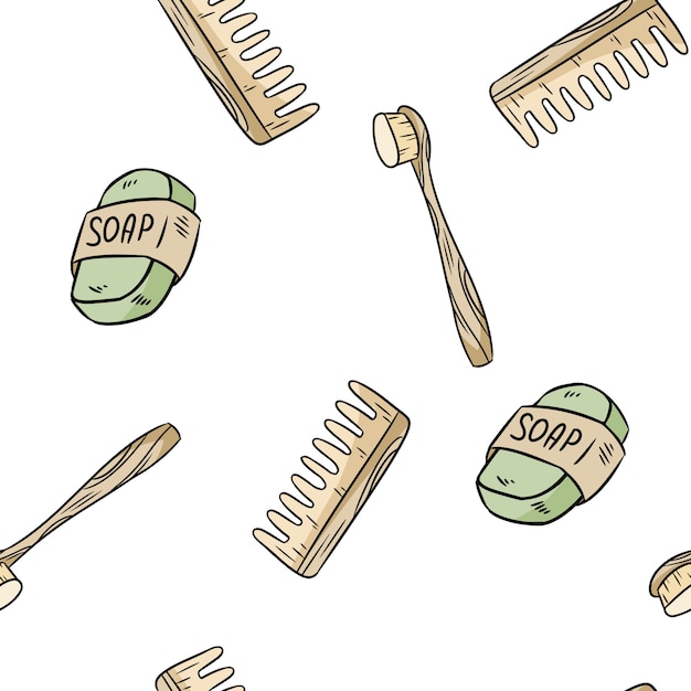 Natural Material Toothbrush Soap And Comb Seamless Pattern