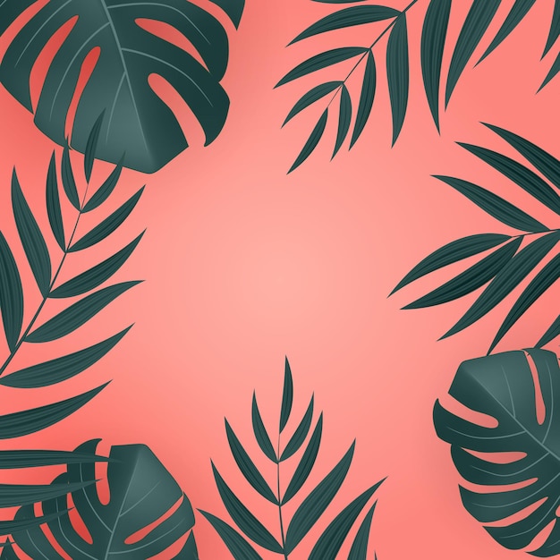 Premium Vector | Natural realistic green and pink palm leaf tropical