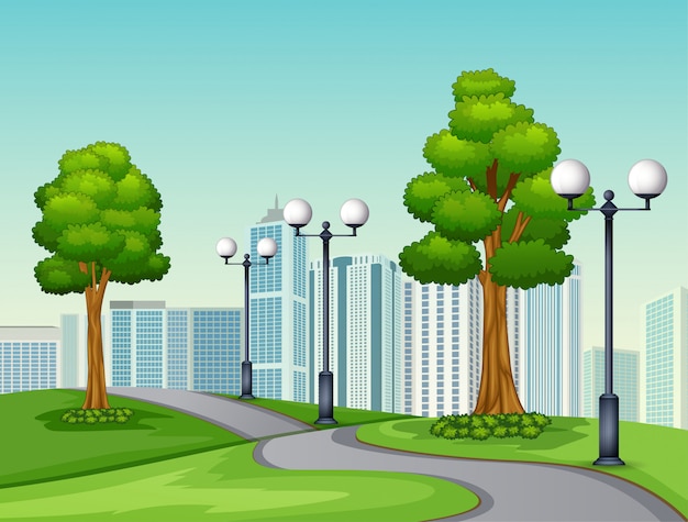 Premium Vector | A natural road views with an urban background