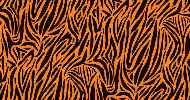 オレンジ色のシマウマまたは毛皮の質感のタイガーコートを備えた自然なシームレスパターン 縞模様の明るい色の動物の背景 プレミアムベクター