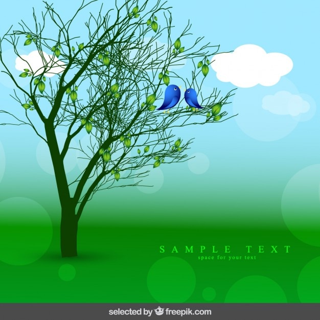 Nature background with tree and birds