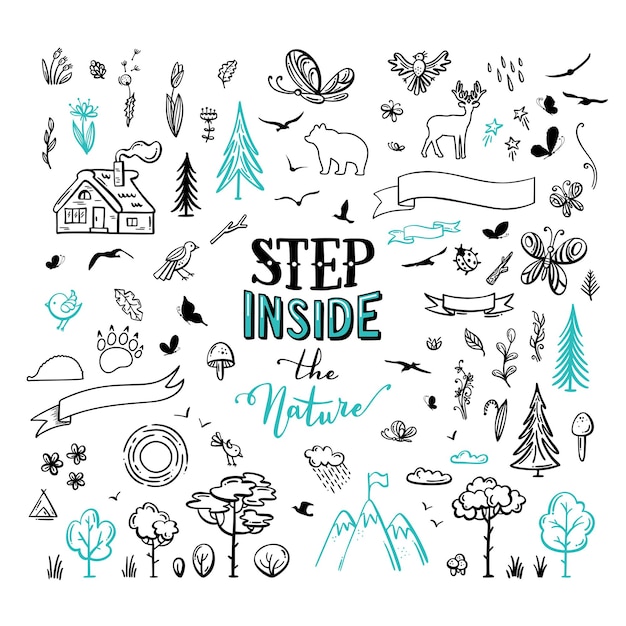 Premium Vector | Nature doodles elements