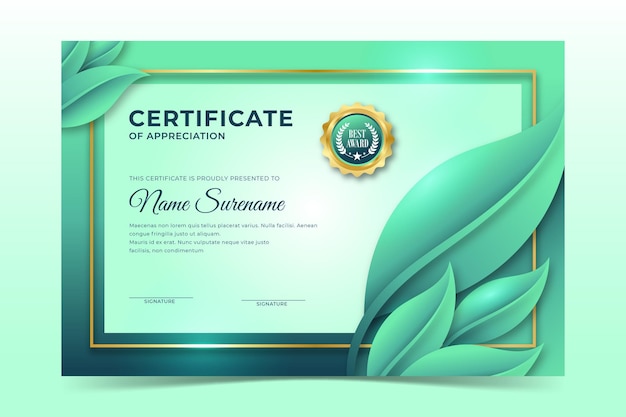 Premium Vector Nature environmental certificate with leaves frame