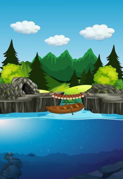 A nature lake background | Premium Vector