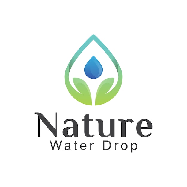 水滴のロゴのデザインと自然の葉のドロップ プレミアムベクター