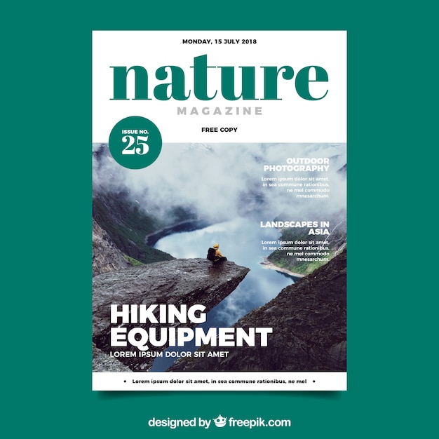 Free Vector | Nature magazine cover template with photo