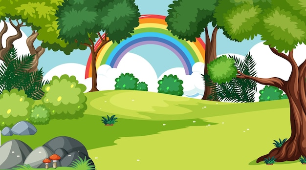 Premium Vector Nature Scene Background With Rainbow In The Sky