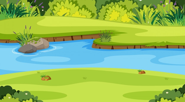 Premium Vector | Nature scene with river in the park
