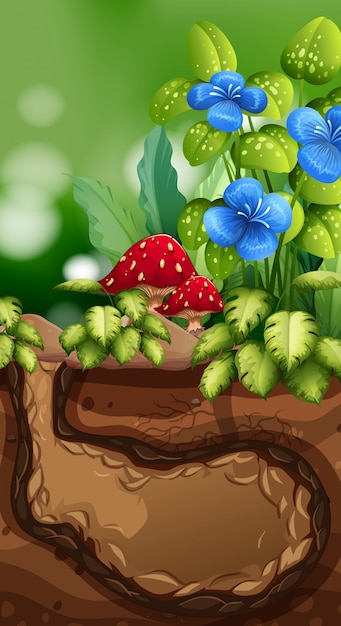 Free Vector Nature Scene With Underground Hole And Flowers