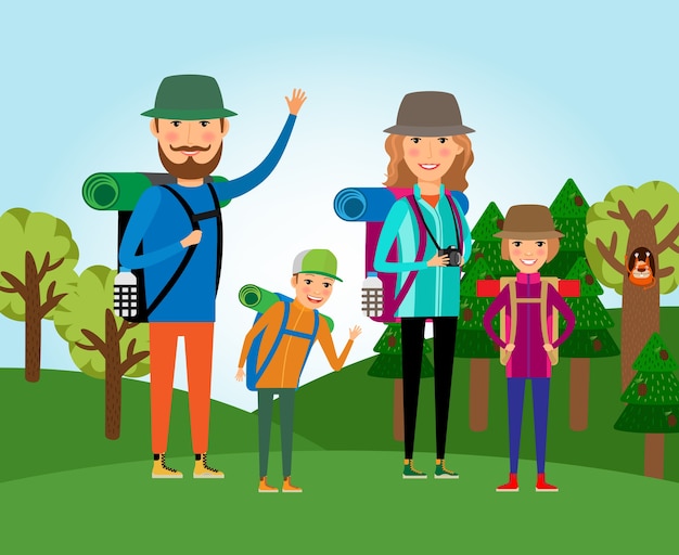 Free Vector | Nature tourism. family at the forest illustration ...