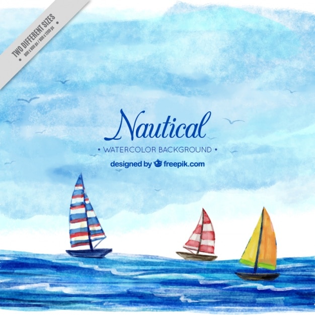 Nautical background with boats,
watercolors