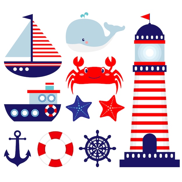 Nautical clip art set | Premium Vector