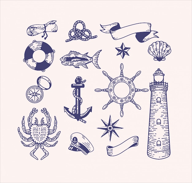 Download Free Nautical Illustration Clip Art Set Engraved Vintage Sea Elements For Logo Design And Branding Captain Ocean Voyage Sea Creatures Beach Ship Equipment Premium Vector Use our free logo maker to create a logo and build your brand. Put your logo on business cards, promotional products, or your website for brand visibility.